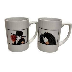 Vintage Na'aman Isreal 90's Coffee Mugs Set of 2-  Art Deco Style